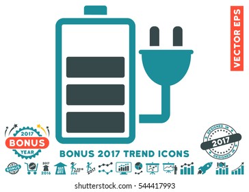 Soft Blue Charge Battery icon with bonus 2017 year trend elements. Vector illustration style is flat iconic bicolor symbols, white background.