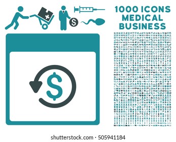 Soft Blue Chargeback Calendar Page vector icon with 1000 medical business pictograms. Set style is flat bicolor symbols, soft blue colors, white background.