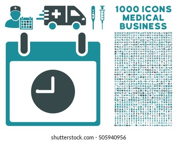 Soft Blue Clock Calendar Day vector icon with 1000 medical business pictograms. Set style is flat bicolor symbols, soft blue colors, white background.