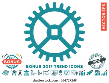 Soft Blue Clock Gear pictogram with bonus 2017 trend clip art. Vector illustration style is flat iconic bicolor symbols, white background.