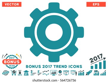 Soft Blue Cog icon with bonus 2017 trend pictures. Vector illustration style is flat iconic bicolor symbols, white background.