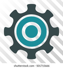 Soft Blue Cogwheel interface pictogram. Vector pictogram style is a flat bicolor symbol on diagonal hatch transparent background.