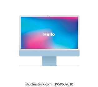 Soft blue computer with liquid wallpaper screen. vector illustration