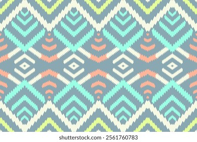 Soft Blue and Coral Diamond Geometric Pattern: Ethnic Seamless Design for Modern Interiors and Fashion Textiles, Home Accessories and Fabric 