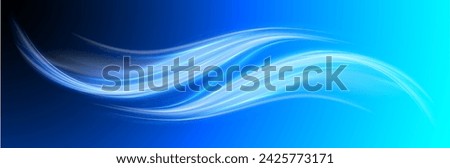 Soft blue curved lines of fresh smell. 3D vector glossy waves. Waves showing a stream of clean fresh air