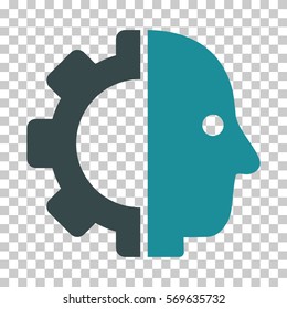 Soft Blue Cyborg Head interface toolbar icon. Vector pictograph style is a flat bicolor symbol on chess transparent background.