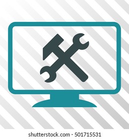 Soft Blue Desktop Settings toolbar pictogram. Vector pictogram style is a flat bicolor symbol on diagonal hatch transparent background.