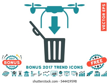 Soft Blue Drone Drop Trash pictogram with bonus 2017 year trend symbols. Vector illustration style is flat iconic bicolor symbols, white background.