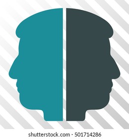 Soft Blue Dual Face interface toolbar pictogram. Vector pictograph style is a flat bicolor symbol on diagonal hatch transparent background.