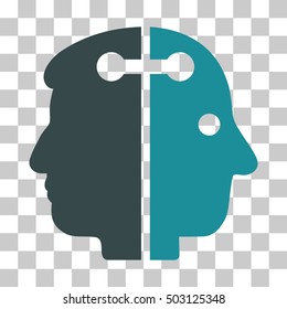 Soft Blue Dual Head Connection interface toolbar pictogram. Vector pictograph style is a flat bicolor symbol on chess transparent background.