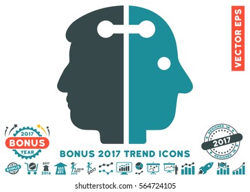 Soft Blue Dual Head Connection pictogram with bonus 2017 year trend symbols. Vector illustration style is flat iconic bicolor symbols, white background.