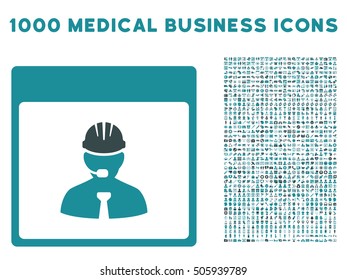 Soft Blue Engineer Calendar Day vector icon with 1000 medical business pictograms. Set style is flat bicolor symbols, soft blue colors, white background.
