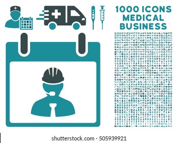 Soft Blue Engineer Calendar Page vector icon with 1000 medical business pictograms. Set style is flat bicolor symbols, soft blue colors, white background.