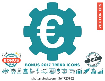 Soft Blue Euro Development Gear icon with bonus 2017 trend pictograph collection. Vector illustration style is flat iconic bicolor symbols, white background.