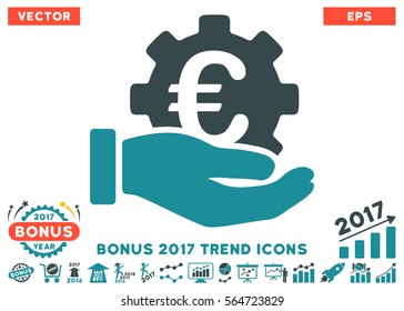Soft Blue Euro Development Service Hand icon with bonus 2017 trend pictures. Vector illustration style is flat iconic bicolor symbols, white background.