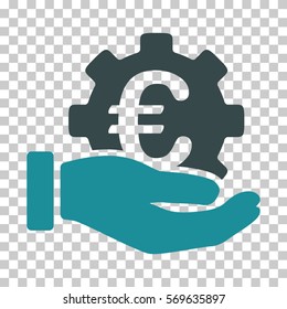 Soft Blue Euro Development Service Hand interface toolbar icon. Vector pictograph style is a flat bicolor symbol on chess transparent background.