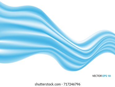 Soft blue fabric wave flying on white luxury background vector illustration.