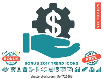 Soft Blue Financial Development Gear Hand pictograph with bonus 2017 trend design elements. Vector illustration style is flat iconic bicolor symbols, white background.