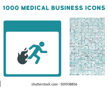 Soft Blue Fire Evacuation Man Calendar Page vector icon with 1000 medical business pictograms. Set style is flat bicolor symbols, soft blue colors, white background.