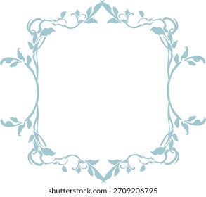 Marco floral azul suave con curvas elegantes, ideal para tarjetas de boda, citas y conjunto de diseño de invitaciones.