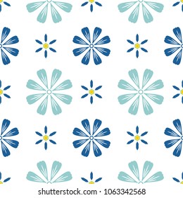 soft blue flower in graphic style  with white background seamless basic pattern vector 