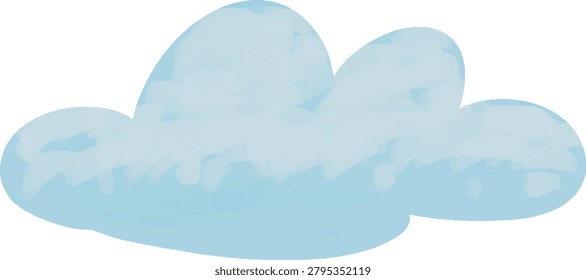 Soft Blue Fluffy Cloud Watercolor Style Illustration for Weather Forecast Sky Atmosphere Cumulus Puffy White Daylight Calm Gentle Pastel Airy Wispy Billowy Cottony Fleecy Skyline