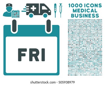 Soft Blue Friday Calendar Page vector icon with 1000 medical business pictograms. Set style is flat bicolor symbols, soft blue colors, white background.