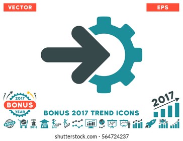 Icono de la integración del engranaje azul suave con imágenes de tendencia de 2017. El estilo de ilustración vectorial es símbolos bicolor plano icónico, fondo blanco.