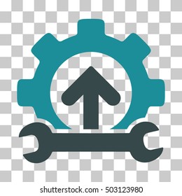 Soft Blue Gear Integration Tools interface toolbar icon. Vector pictogram style is a flat bicolor symbol on chess transparent background.