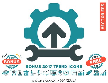 Soft Blue Gear Integration Tools pictograph with bonus 2017 year trend pictograms. Vector illustration style is flat iconic bicolor symbols, white background.