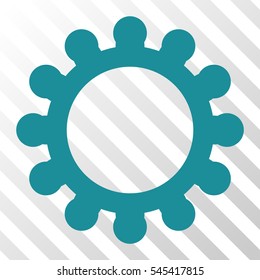 Soft Blue Gear interface toolbar pictogram. Vector pictograph style is a flat symbol on diagonal hatch transparent background.
