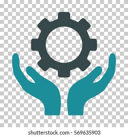 Soft Blue Gear Maintenance Hands interface toolbar pictogram. Vector pictogram style is a flat bicolor symbol on chess transparent background.