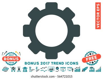 Soft Blue Gear pictogram with bonus 2017 year trend images. Vector illustration style is flat iconic bicolor symbols, white background.