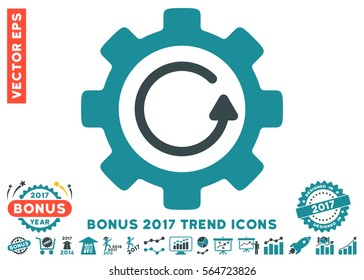 Soft Blue Gear Rotation Direction pictograph with bonus 2017 year trend clip art. Vector illustration style is flat iconic bicolor symbols, white background.