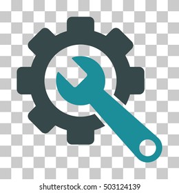 Soft Blue Gear and Wrench toolbar icon. Vector pictogram style is a flat bicolor symbol on chess transparent background.