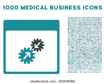 Soft Blue Gears Integration Calendar Page vector icon with 1000 medical business pictograms. Set style is flat bicolor symbols, soft blue colors, white background.
