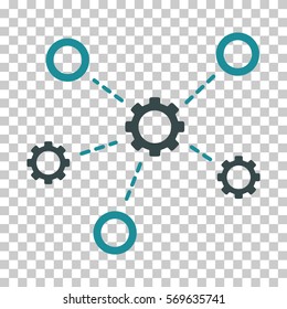 Soft Blue Gears Relations toolbar pictogram. Vector pictogram style is a flat bicolor symbol on chess transparent background.