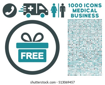 Soft Blue Gift vector bicolor rounded icon. Image style is a flat icon symbol inside a circle, white background. Bonus set has 1000 medicine business design elements.