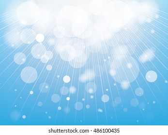 Soft Blue glitter sparkles rays lights bokeh Festive Christmas Elegant abstract background. Vector background. 