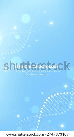 Soft blue gradient background with glowing DNA helix patterns. Delicate white dots float gently, adding motion and depth. Medical technology concept evokes innovation and science
