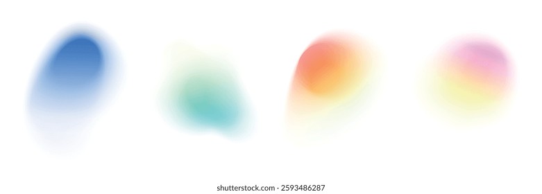 Soft blue gradient background with smooth color transition, pastel mesh elements, blurred circular shapes, light sky tones with green and blue highlights. Flat vector illustration isolated 