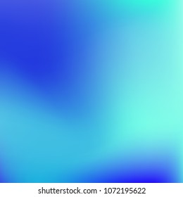 Soft blue gradient. Blurred abstract background. Multicolor blurry blend. Holographic illustration. Smooth blue texture. Beautiful natural light. Blue, green and magenta soft colored vector.