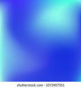 Soft blue gradient. Blurred abstract background. Multicolor blurry blend. Holographic illustration. Smooth blue texture. Beautiful natural light. Blue, green and magenta soft colored vector.