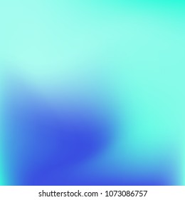 Soft blue gradient. Blurred abstract background. Multicolor blurry blend. Holographic illustration. Smooth blue texture. Beautiful natural light. Blue, green and magenta soft colored vector.