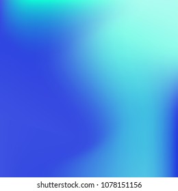 Soft blue gradient. Blurred abstract background. Multicolor blurry blend. Holographic illustration. Smooth blue texture. Beautiful natural light. Blue, green and magenta soft colored vector.