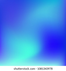 Soft blue gradient. Blurred abstract background. Multicolor blurry blend. Holographic illustration. Smooth blue texture. Beautiful natural light. Blue, green and magenta soft colored vector.