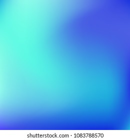 Soft blue gradient. Blurred abstract background. Multicolor blurry blend. Holographic illustration. Smooth blue texture. Beautiful natural light. Blue, green and magenta soft colored vector.
