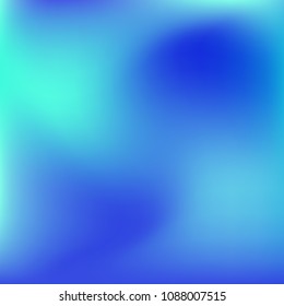 Soft blue gradient. Blurred abstract background. Multicolor blurry blend. Holographic illustration. Smooth blue texture. Beautiful natural light. Blue, green and magenta soft colored vector.