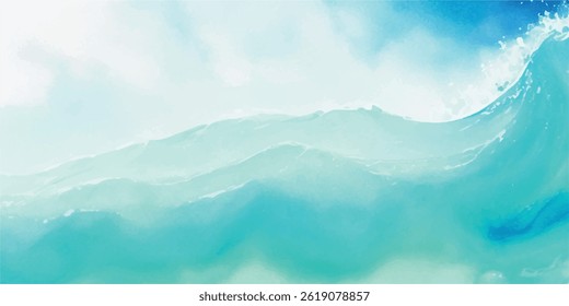 Soft Blue and Green Watercolor Ocean Wave Texture Background Featuring Abstract Waves Perfect for Creative Ocean-Inspired Graphic Design Projects and Elegant Visual Concepts.
