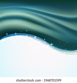 soft blue green wavy abstract background with silky wavy folds with lines and sparkles